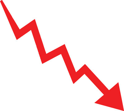 Red jagged arrow pointing down showing a decline or financial loss Vector
