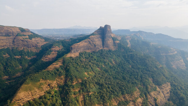 Aerial view of Dukes Nose peak near Lonavala Maharashtra