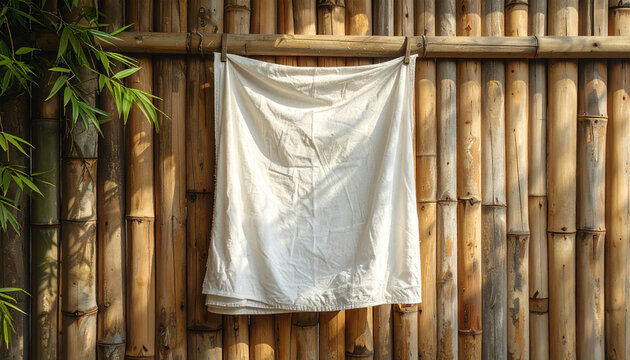 White cloth hanging on bamboo wall