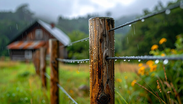 Wooden fence with rural landscape