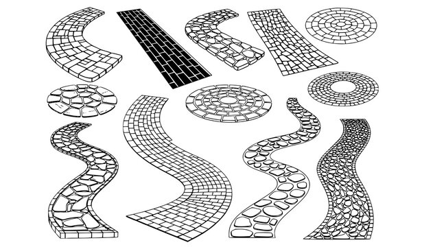 Black and white garden path vector collection for landscape design outdoor planning and creative graphic resources
