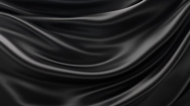 Elegant Black Silk Fabric Waves Flowing Smoothly Abstract Background.