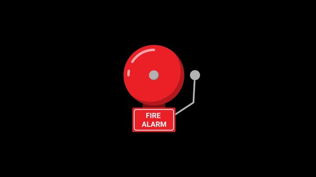 Animated fire alarm bell ringing - emergency warning overlay with alpha channel