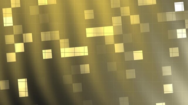 Digital abstract black and gold gradient background with glowing golden squares suitable for technology, luxury, and innovation concept designs. Great for digital marketing.