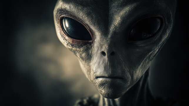 The Scene Shows an Alien With Large Black Eyes and Humanoid Features