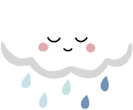 Cute smiling rain cloud illustration with raindrops