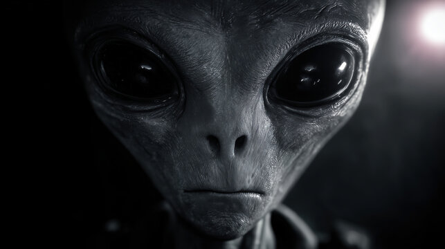 A Close View Shows a Humanoid Figure With Large Black Eyes