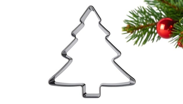 A Christmas tree-shaped cookie cutter on a white background