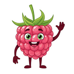 Fototapeta premium Cute raspberry character with arms and legs waving happily
