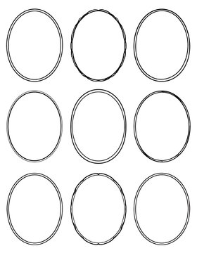 A collection of nine empty oval frames