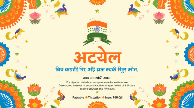 Vibrant Indian Independence Day graphic with "Atal" text, national flag, and decorative elements.