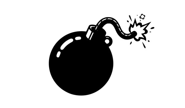 Cartoon bomb with burning fuse vector illustration isolated on white background