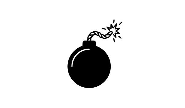 Minimal bomb icon vector with lit fuse and spark isolated on white