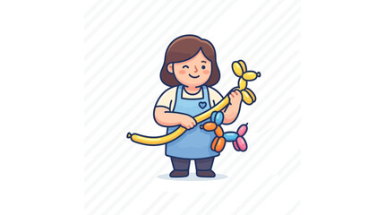 Fototapeta premium Cartoon character creating balloon animals against a simple background