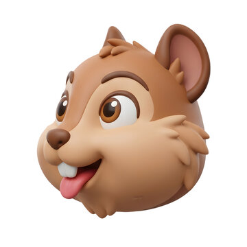 3D Cartoon Chipmunk Character Head with Tongue Out