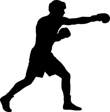 vector can be editable Boxing athlete in headgear throwing jab silhouette