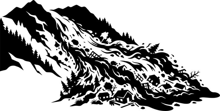 vector can be editable Catastrophic mudflow engulfing a small village