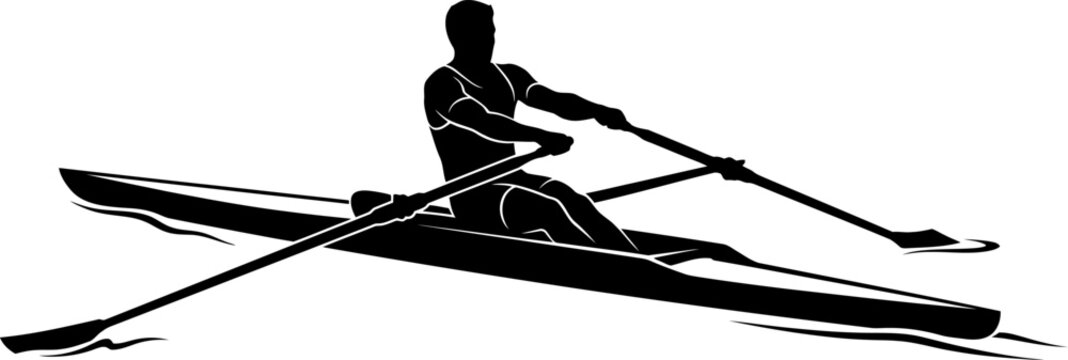 vector can be editable Competitive sculler rowing a boat on open water