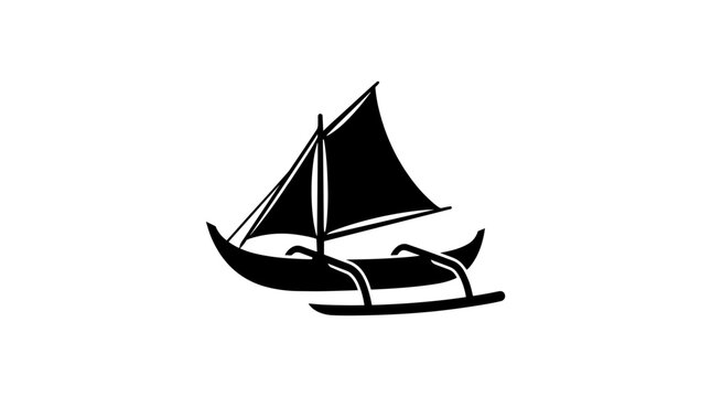 Silhouette of a traditional outrigger canoe sailing boat 1.