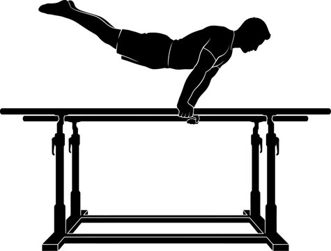vector can be editable Male gymnast performing on parallel bars