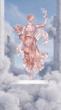 Celestial Prosperity Rose Quartz Rose Gold Grape Crystal Thalia Grace Of Festivity Of Olympus Levitating Above Marble Pedestal