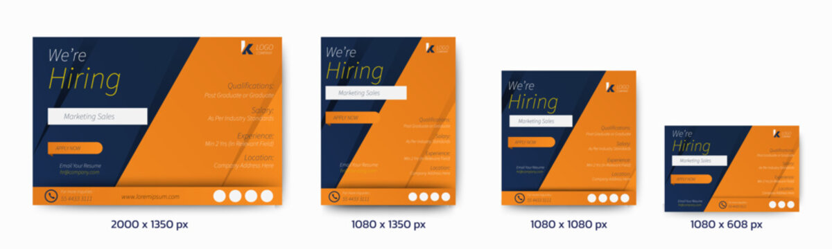 Professional hiring job vacancy banners set template design. we are hiring banners social media post ad design. vector	