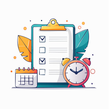 Checklist, Calendar, and Alarm Clock Illustration