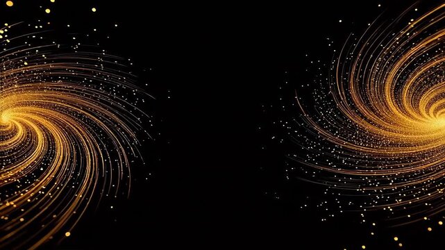 Golden swirling light patterns on black background