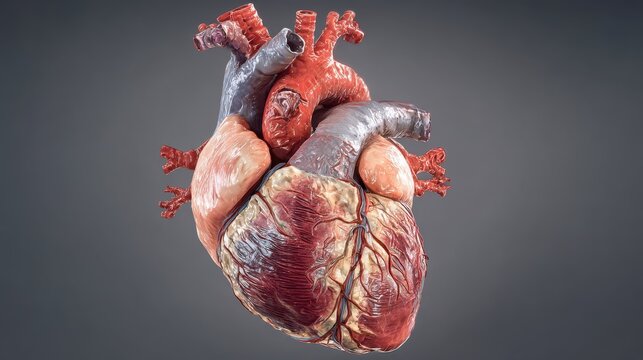 Realistic 3D Model of Human Heart Anatomy Illustrating Chambers and Vessels