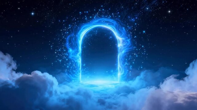 Blue glowing portal in the sky