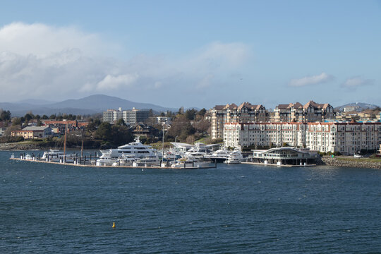 Victoria, British Columbia, Canada - March 24, 2026:  Yachts moored at Victoria International Marina in James Bay on Vancouver Island
