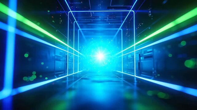 Neon light tunnel with glowing lines