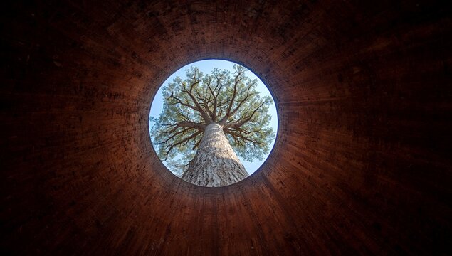 Ancient hollow kauri tree interior with intricate wood patterns in dark natural setting