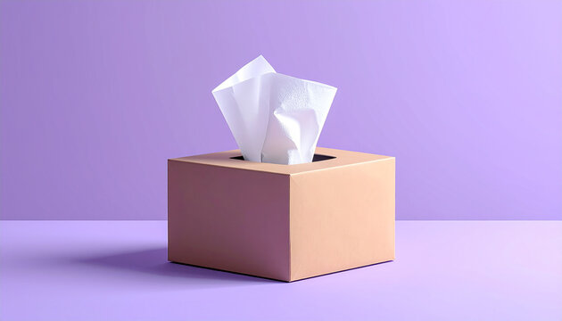 Tissue box on solid purple background