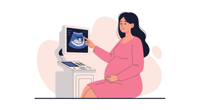Pregnant woman looking at ultrasound scan of baby