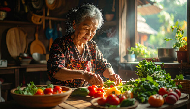Woman preparing vegetables in kitchen
