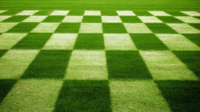 Grass background sunny landscape checkerboard pattern lawn field shadow square texture fresh cut green grass outdoor park