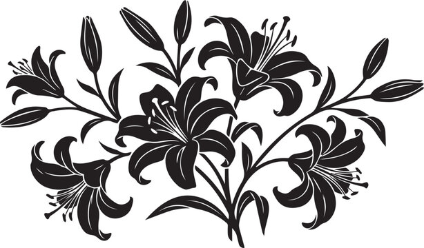 Vintage rose bouquet vector illustration, black and white floral bunch with ribbon bow, elegant botanical rose silhouette for wedding invitations