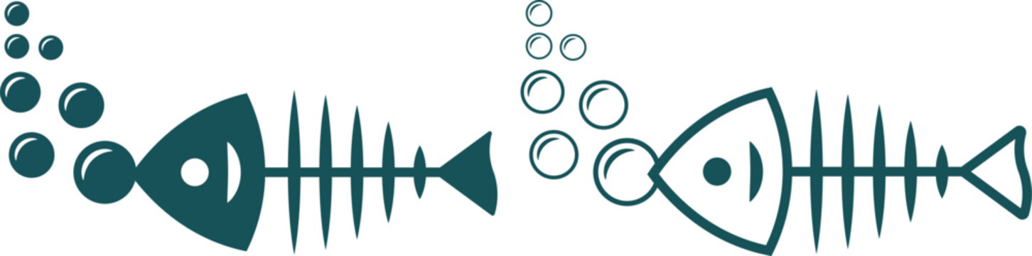 Swimming fish icon blowing underwater bubbles in a versatile collection of outline and solid graphic styles for diverse applications. fish blowing bubbles and hearts cute aquatic animal illustration