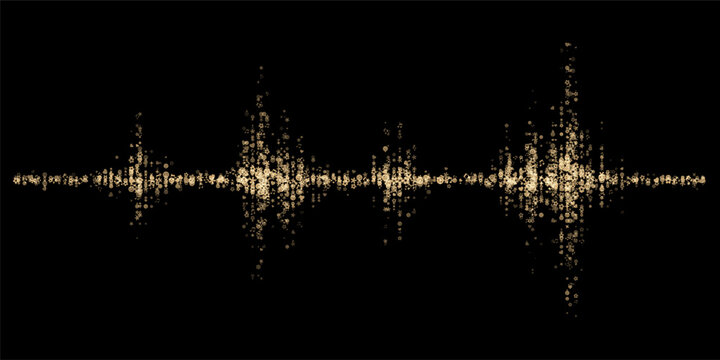abstract vector audio sound wave waveform formed by goldhappy elements emoji and music note particles on black background for entertainment digital technology and artificial intelligence sound concept