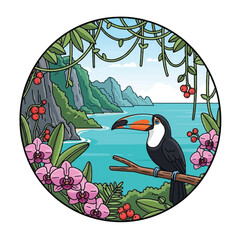 Fototapeta premium Colorful Toucan Perched on Branch.