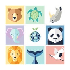 Fototapeta premium Cute Animal Icons Collection: Nature and Wildlife Conservation Concept