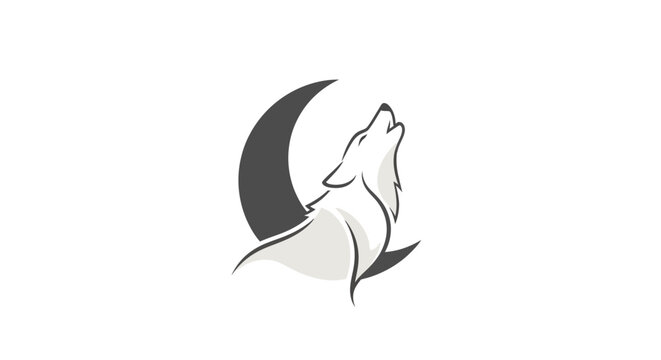 Stylized Wolf Howling at Crescent Moon - Minimalist Vector Art