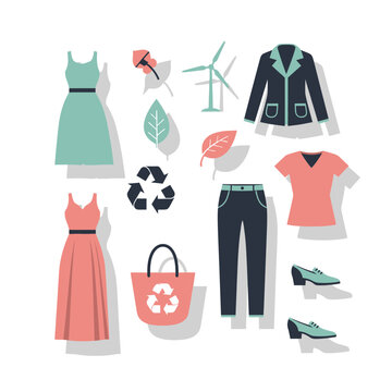 Eco-friendly fashion: sustainable clothing and accessories flat design