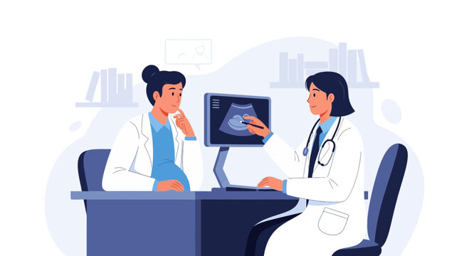 Doctor examining ultrasound scan of baby