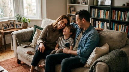 Obraz premium Cinematic Family Lifestyle Portrait with Genuine Happiness and Healthy Relationships