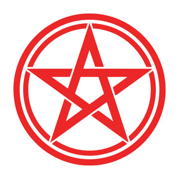 Red pentagram symbol in circle on white background