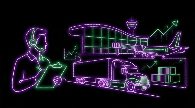 Neon Illustration of Logistics and Supply Chain Management