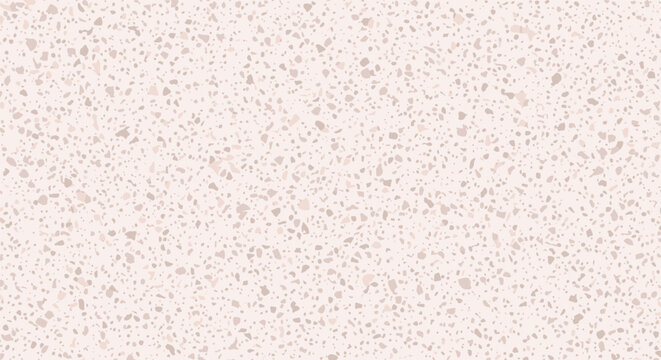 Seamless terrazzo texture pattern features a variety of small pink and brown stone chips scattered across a neutral beige background.