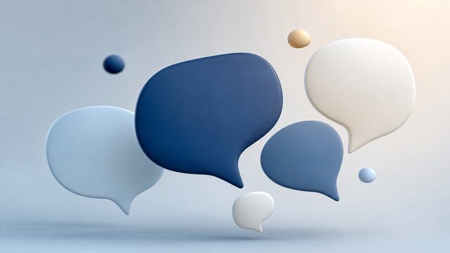 Minimalist speech bubbles floating on a gradient background, representing communication and ideas.